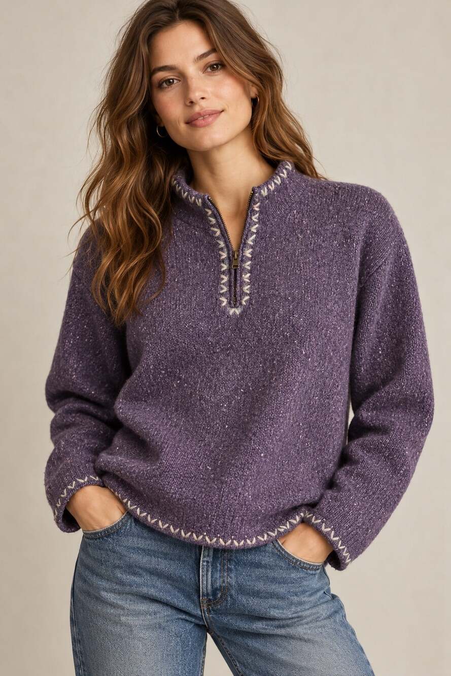 Woolrich Vintage Plum Quarter-Zip Sweater | Women’s L | Y2K Cabin Core